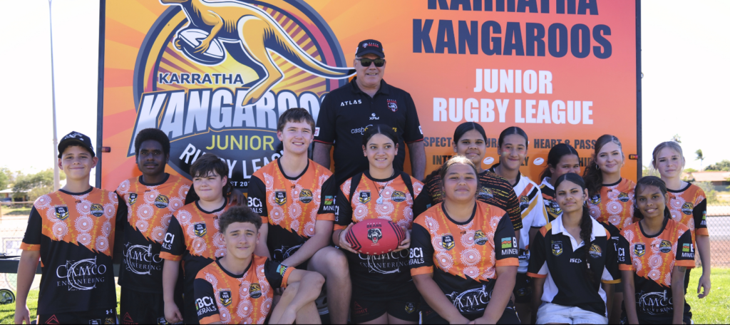 Mal Meninga with Karrratha Kangaroos Junior Rugby League Team