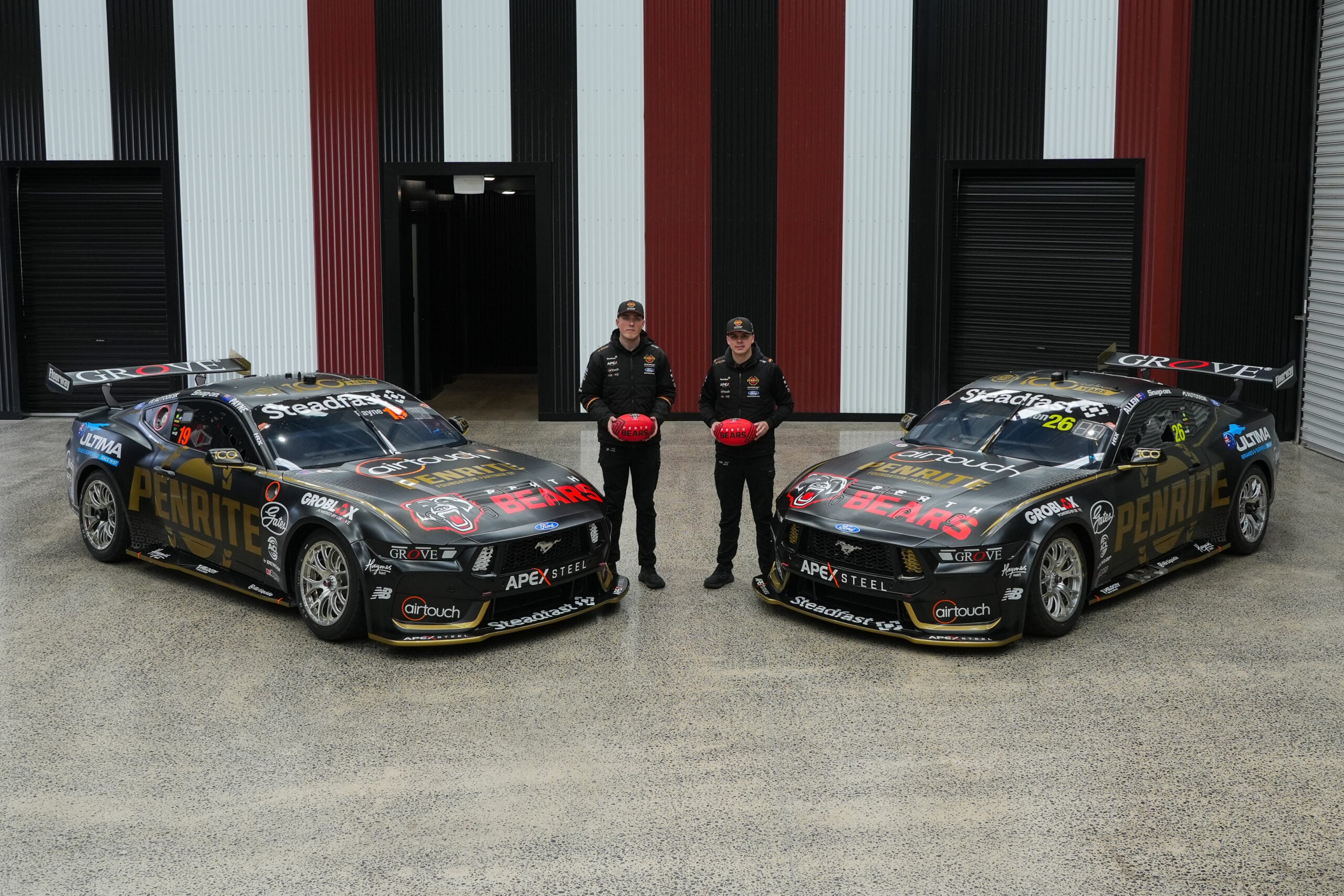 Image of two Penrite Racing Mustangs with drivers Matt Payne and Kai Allen