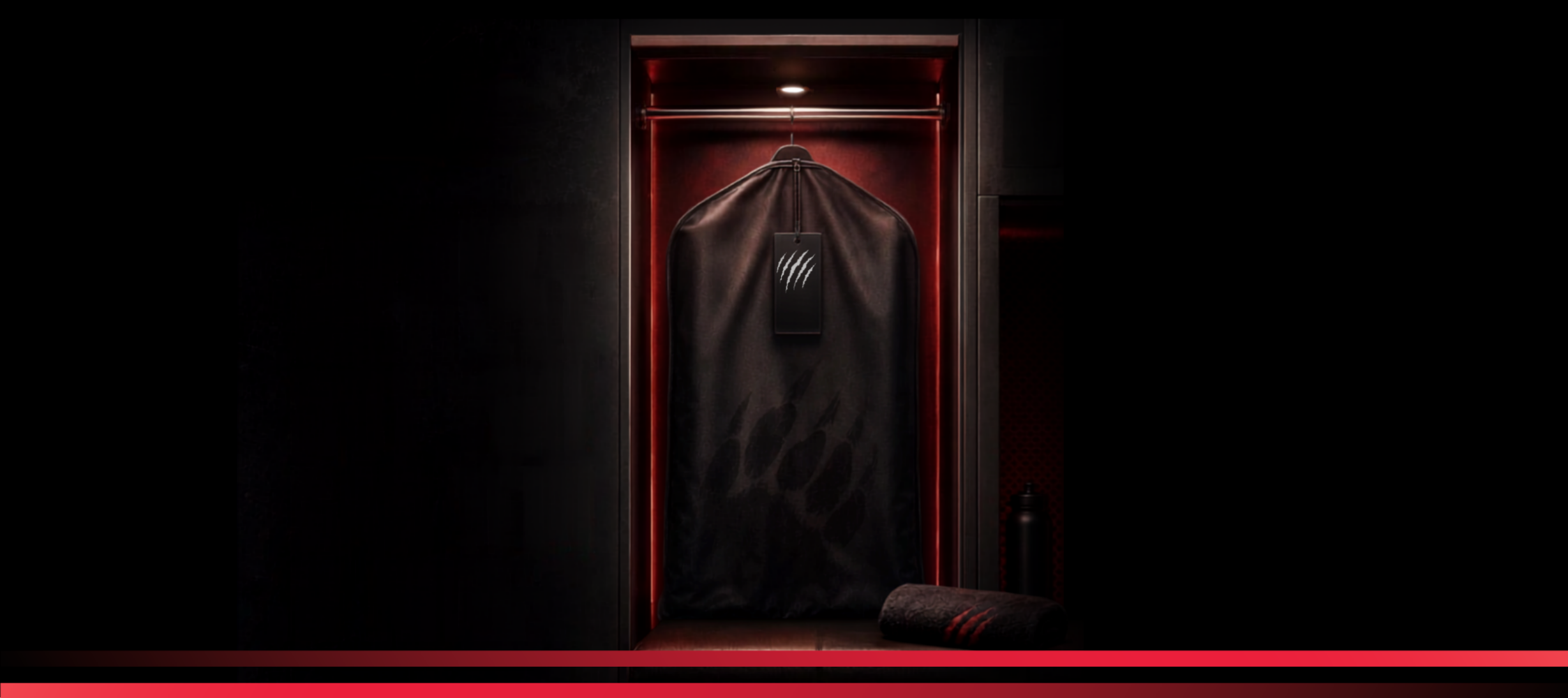 Image of a locker with a black suit carrier. Noi Jersey shown